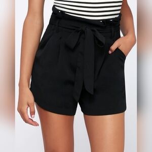 Lulus Women's Best Asset Black Paperbag Waist Shorts, Size MED